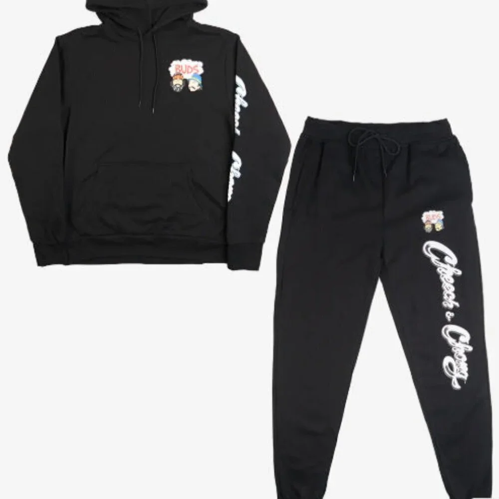 MENS CHEECH AND CHONG HOODIE JOGGER SET BLACK SIZE: M NEW
